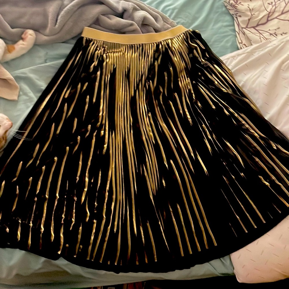 black & gold chrome kids skirt, knee length, Large 10/12